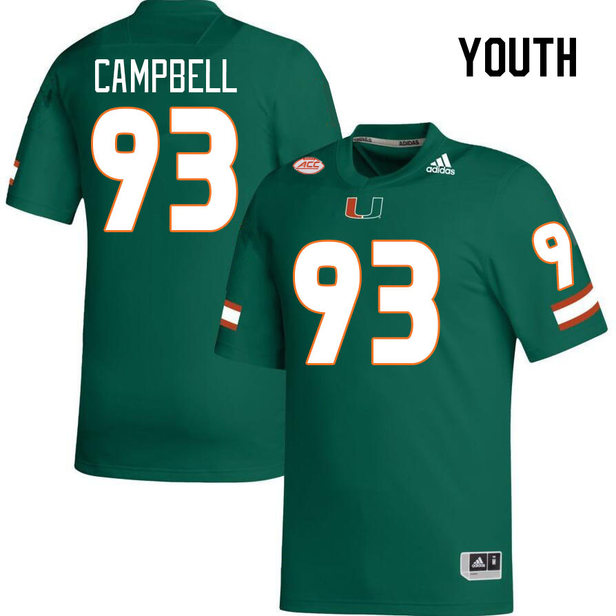 Youth #93 Anthony Campbell Miami Hurricanes College Football Jerseys Stitched Sale-Green